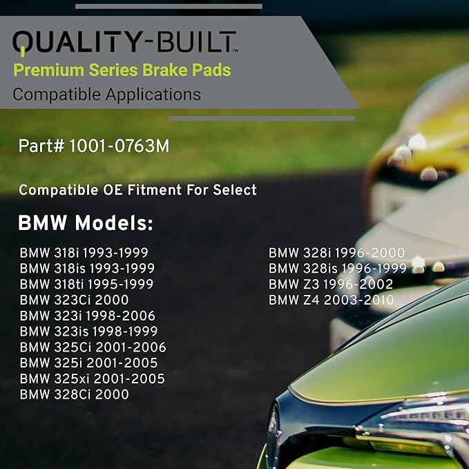 Premium Semi-Metallic Rear Brake Pads (1001-0763M) Compatible with 1993-2010 BMW (318i/318is/318ti/323Ci/323i/323is/325Ci/325i/325xi/328Ci/328i/328is/Z3/Z4)