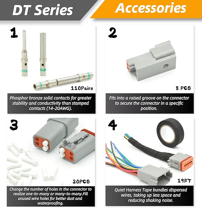 378 PCS DT Deutsch Series Waterproof Connector Kit, 2 3 4 6 8 12 Pin Connectors, Crimping Tool(12-20AWG) & DT Removal Tool, Size 16 Solid Terminal Contacts (14-20AWG) for Cars Motorcycle Boat