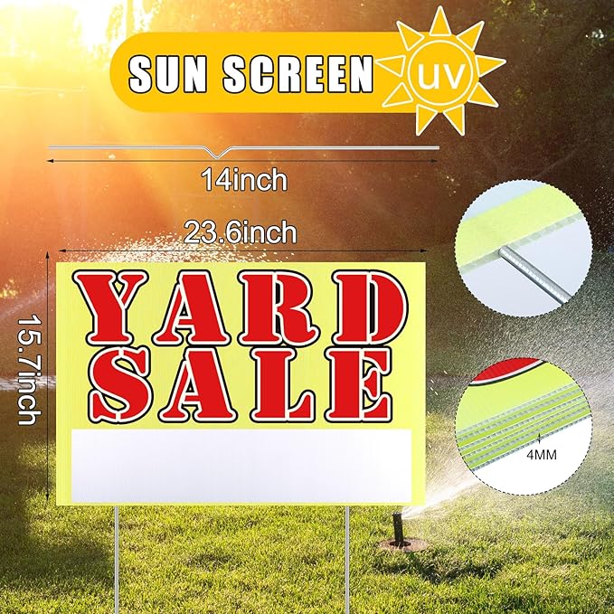 Marsui 3 Pcs Yard Sale Sign 23.6 x 15.7 Inch Double Sided Yard Sale Sign with Metal Stake and Directional Arrow for Outdoor
