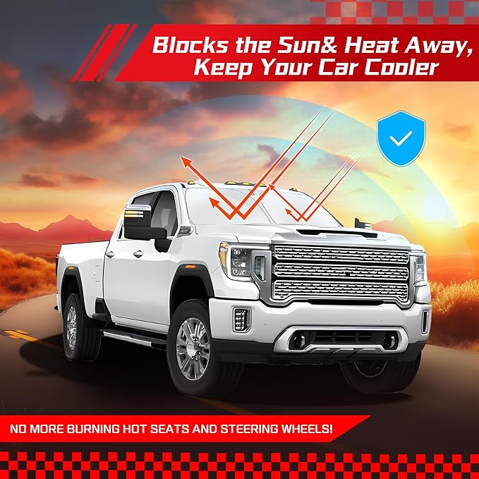 ARISMOTOR Windshield Sun Shade for GMC Sierra 1500 2500 3500 (SLT AT4 Denali) 2019-2025 2026, Custom Fit Foldable Front Window Sunshade Sun Visor Protector, Block UV Rays Keep Your Car Cooler