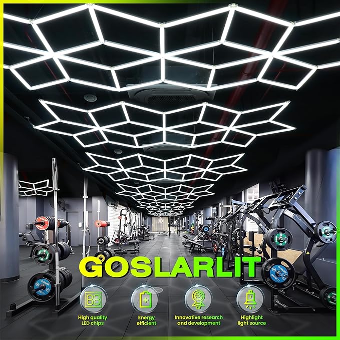 GOSLARLIT LED Garage Light Hexagon, Hexagram Shop Detailing Lights, 6500K Daylight White, Linkable Plug-in Ceiling Light for Garage Workshop Basement Gym Warehouse