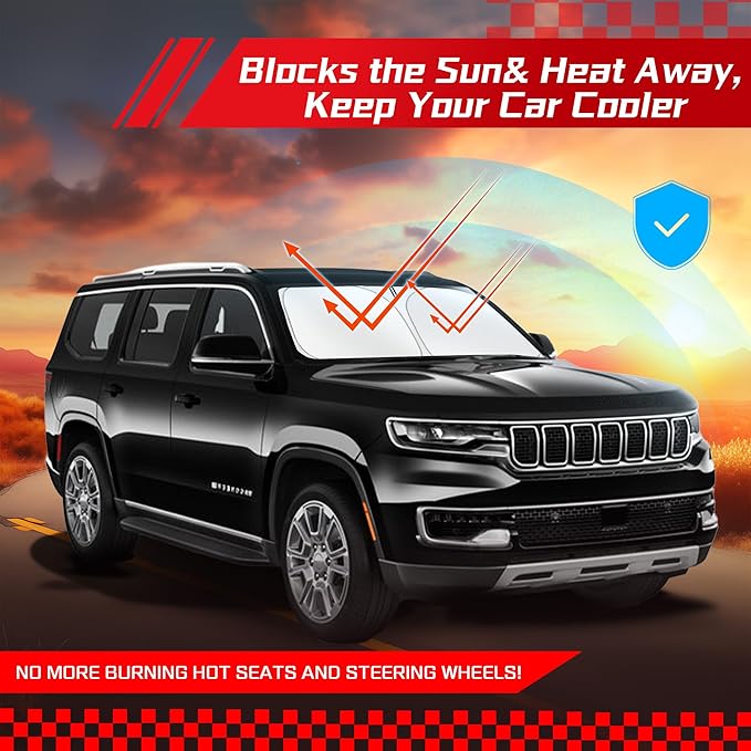 ARISMOTOR Windshield Sun Shade for Jeep Wagoneer 2022-2025, Custom Fit Foldable Front Window Sunshade Sun Visor Protector, Block UV Rays Keep Your Car Cooler