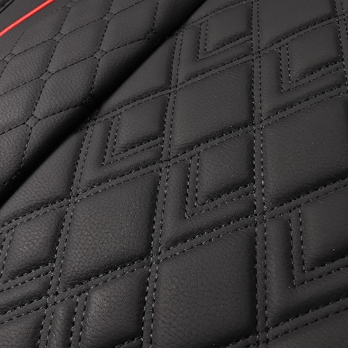 JOJOBAY Car Seat Covers for Dodge Ram Full Set,Fit Ram 2009-2025 1500/2500/3500 Pick-up Truck,Crew,Regular,Quad,Mega Cab,Waterproof Leather Seat Covers Protectors（5 PCS Full Set,Black/Red）
