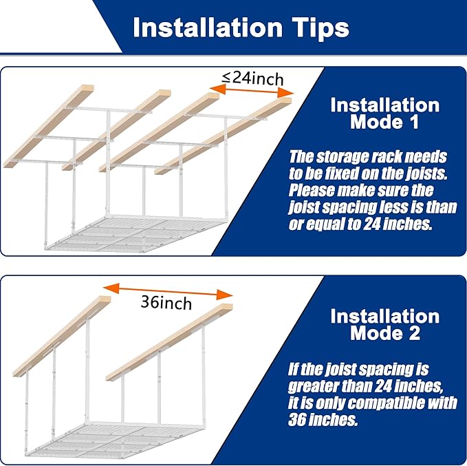 GIOTORENT 3x8FT Heavy Duty Overhead Garage Storage Rack - Adjustable Ceiling Shelving with 600lbs Weight Capacity, Metal Garage Organization System, White