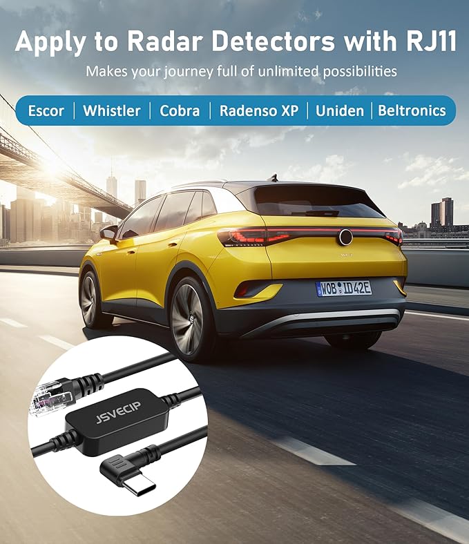 Radar Detector Cable, Type C to RJ11 Plug Cable,for Escort Radenso XP Uniden Beltronics Cobr Whistler Radar Detector,Replacement Power Cable for Radar Detectors
