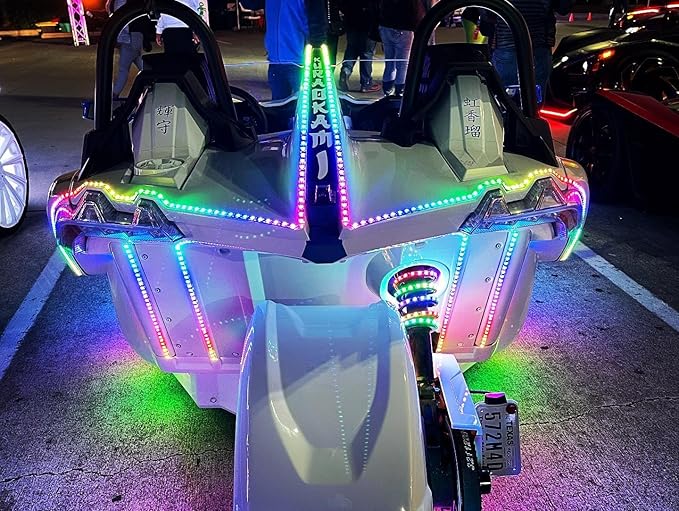 Black Out Full Tinted Smoked LEDs x4PCS 2FT 24" 60CM RGB Dream Color Chasing Addressable LEDs IP65 Light Strips for Car Truck Slingshot Golf Cart Bluetooth + Remote Control
