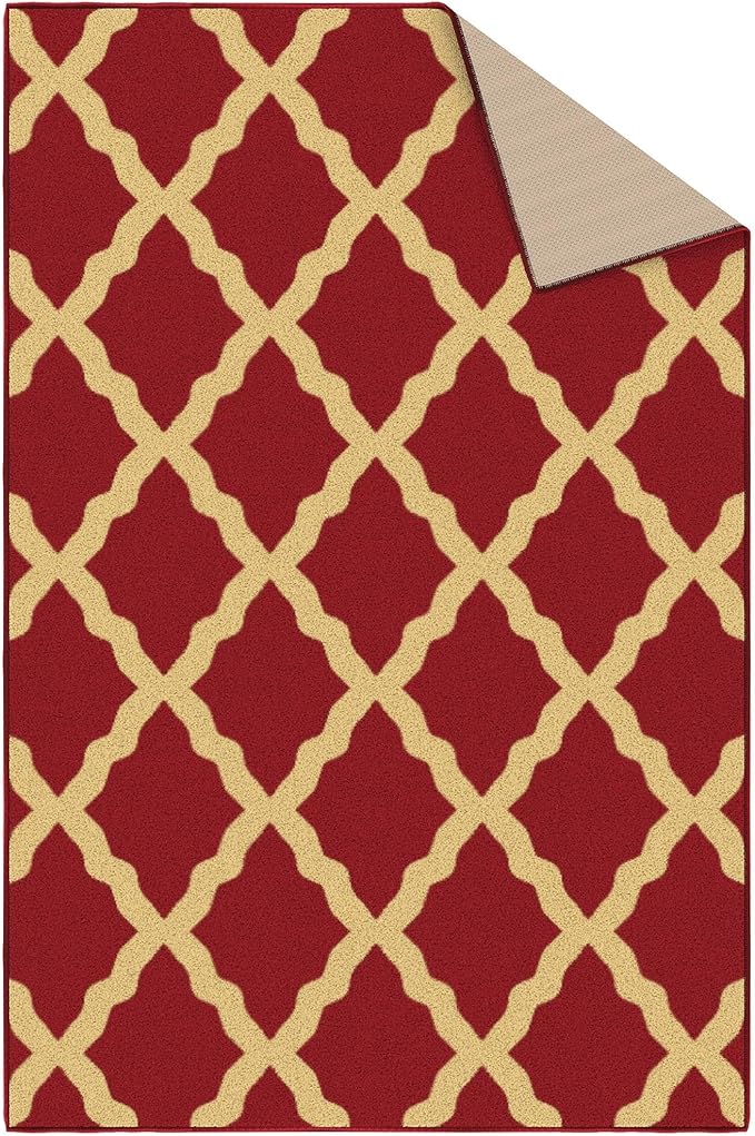 Ottomanson 3'3" x 5' Rugs for Living Room Trellis Area Rug for Bedroom - Non Slip Durable Large Floor Carpet for High Traffic Areas - Indoor Rug for Dining Room Kitchen Kids Playroom, Red