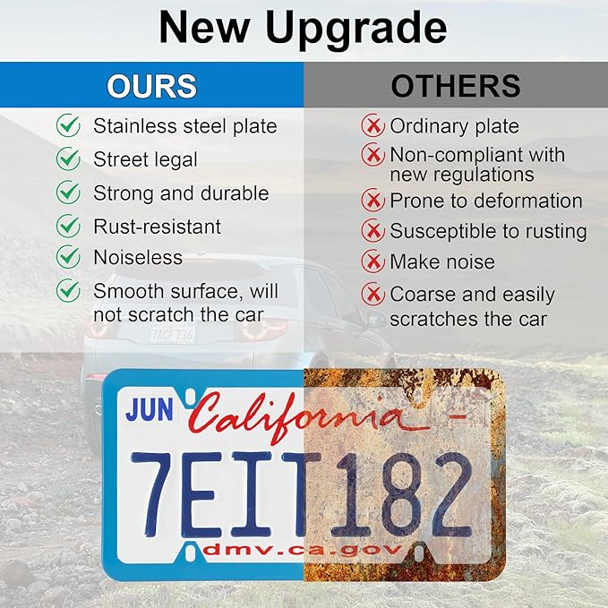 LivTee 4 Holes Stainless Steel License Plate Frames, 2 PCS Car Licence Plate Covers, Automotive Exterior Accessories Slim Design with Bolts Washer Caps for US Vehicles, Blue