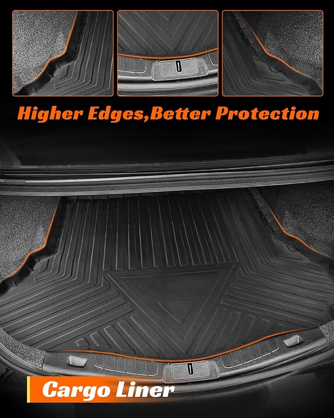 for 2016-2013 Ford Fusion Floor Mats Cargo Liner S SE Titanium Rubber Trunk Carpet All Season Weather Protection Waterproof Anti-Slip Tech Automotive 2015 2014 Car Accessories Black Not for Hybrid