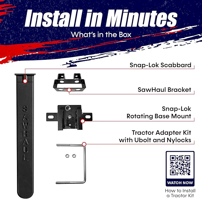 SawHaul Snap-Lok Universal Chainsaw Carrier Kit for Tractors and Skid Steers – 36 Inch Black Scabbard with Rotating Mount – Compatible with All Chainsaw Brands – Made in USA