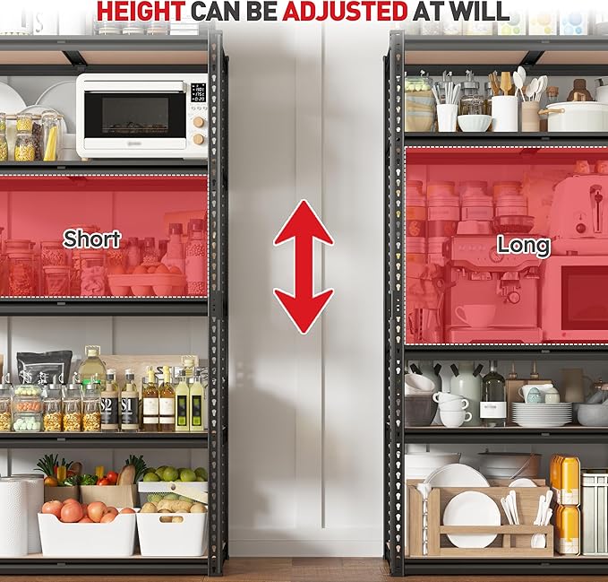 REIBII 2020LBS Storage Shelves 5 Tier Garage Shelving Heavy Duty, Adjustable Metal Shelving Unit, Garage Shelves for Basement Warehouse Pantry, 72" H x 35.55" W x 16" D, Black, 2 Pack