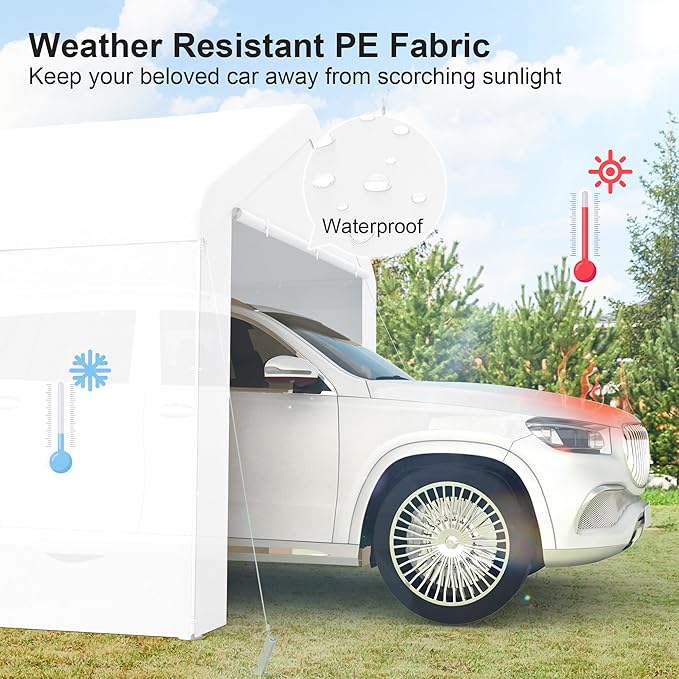 Carport 10x20 Heavy Duty Portable Garage w/Removable Sidewalls & Roll-Up Door Car Canopy Party Tents Waterproof UV Resistant All Weather Car Port for Trucks,Boats (White)