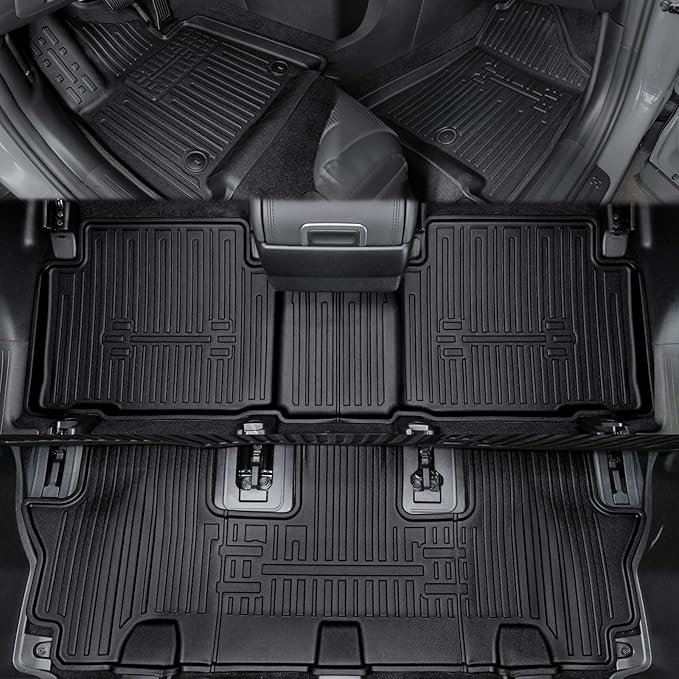 Floor Mats for 2024 2025 2026 Hyundai Santa Fe 6-Seat/7-Seat (Fit Hybrid and Fuel), All Weather TPE Floor Mat and 2-in-1 Cargo Mat with Backrest Mat for Santa Fe Accessories