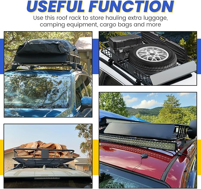 ECOTRIC 67" x 39" x 5.1'' Universal Roof Rack Cargo Carrier Basket with Extension Heavy Duty Steel Car SUV Top Luggage Storage Holder Basket for Travel 550LBS Weight Capacity