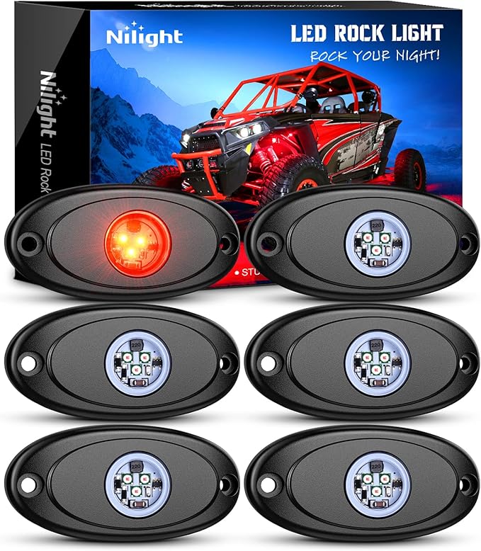Nilight LED Rock Light 6PCS Underglow Wheel Well Pods Waterproof Exterior Underbody Roof Rack Side Lamps for Car Truck Pickups ATV UTV SUV Motorcycle Boat, Red Color