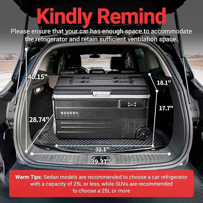 BODEGACOOLER 12 Volt Car Refrigerator,80 Quarts Portable Fridge,75L RV Freezer Single Zone,with APP Control,-4℉-68℉ Car Cooler,12/24V DC & 100-240V AC for Travel, Camping,Outdoor,Truck,SUV