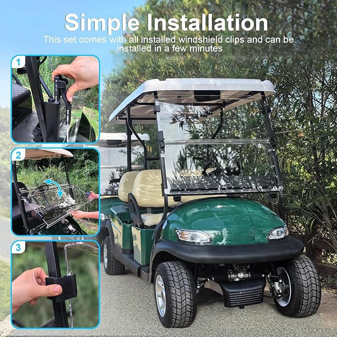 Upgraded Club Car Precedent Windshield,Golf Cart Windshield for Precedent/Tempo/Onward (2004-Up)– Heavy Duty Hinges, Foldable, Anti-UV & Impact Resistant, 5MM Thick PC Material, 37.6"W X 33.2"H