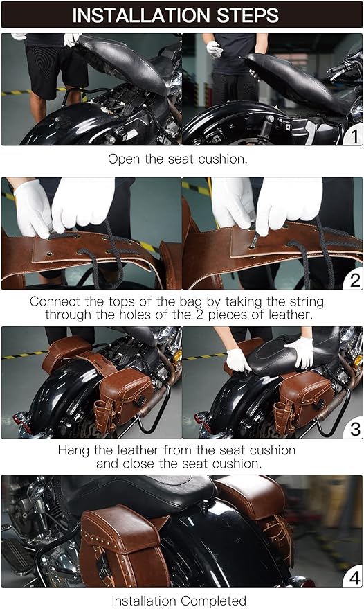 NICECNC Motorcycle Saddle Bags, PU leather Motorcycle Saddlebags, Reinforced Straps & Saddle Piece, with Cup Holder & Lock, Throw Over Saddle Bags Side Bags Universal Motorcycle Accessories, BROWN