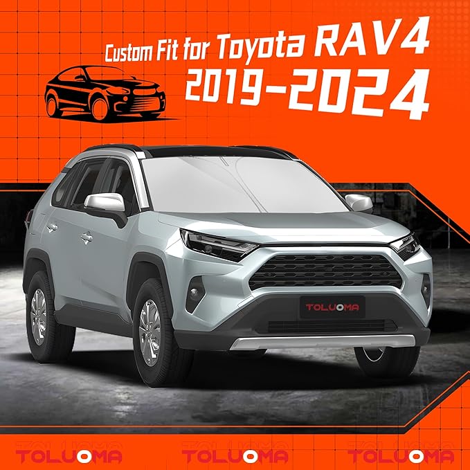 Custom Fit Windshield Sun Shade for Toyo-ta RAV4 2019-2025 - Full Coverage, 210T Reflective Fabric, Double-Layer Design - Blocks 99% UV Rays, Keeps Car Cool, Easy to Install and Store