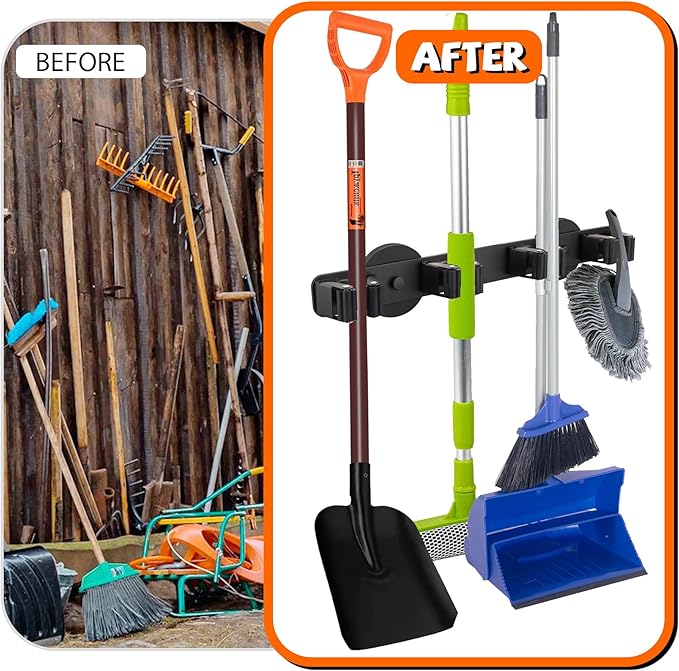 Magnetic Broom Holder Rack,Strong Magnetic Mount Mop Holder 4 Racks for Cleaning Tools,Non-slip Magnetic Tool Holder Broom Hooks for Apartment RV Camper Garage Kitchen