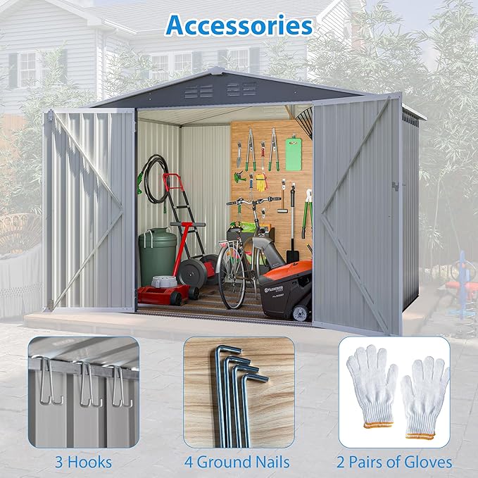 Outdoor Storage Shed,8X6 FT Metal Garden Shed with Lockable Doors & Slooping Roof,Updated Reinforced Door,Tool/Bike Sheds for Backyard, Patio, Poolside,Garage