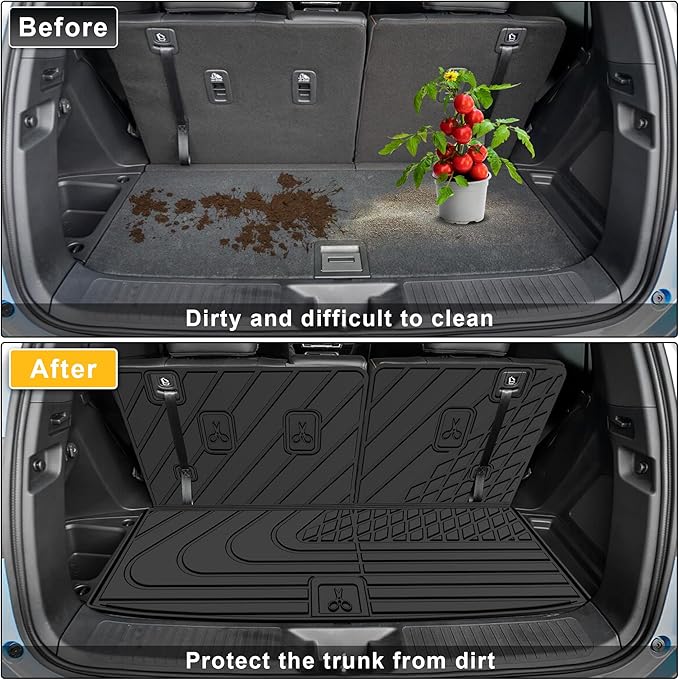 Original Cargo Mat Fit for Honda Pilot 2023-2025: Cargo Liner with Backrest Mat Behind 3rd Row Back Seat Protector - All Weather Protection Waterproof Trunk Mat with Back Seat Cover Pilot Accessories