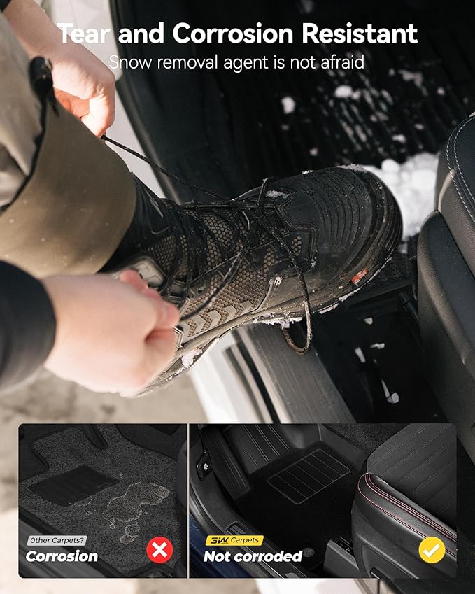 3W Floor Mats & Cargo Liner – Full Set (1st, 2nd & 3rd Row with Carpet) for Jeep Grand Cherokee L 2021-2025(Only for 6 Seat), Custom Fit TPE, All-Weather Waterproof,Black