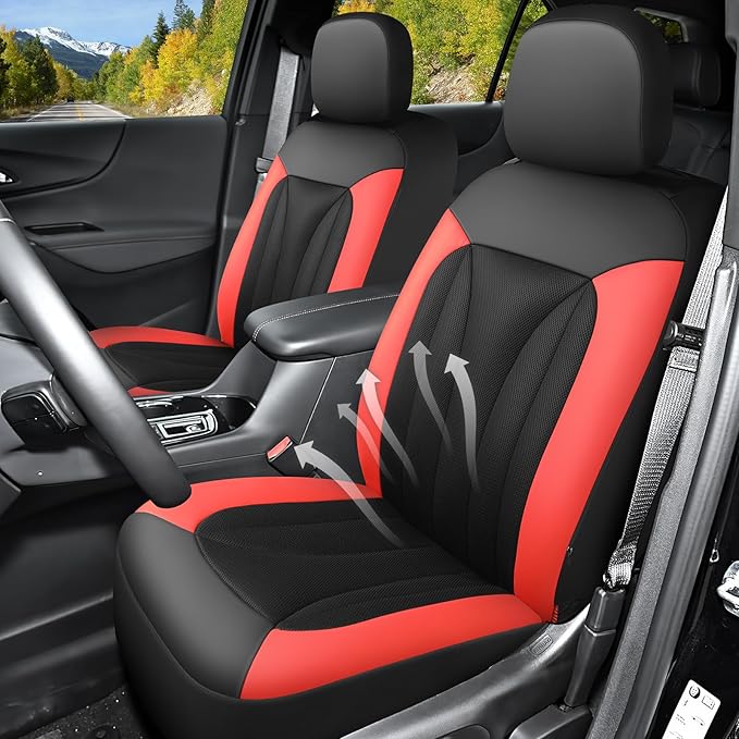 GIANT PANDA Fit Chevy Equinox Trax Malibu Blazer Trailblazer Traverse Tahoe Front Car Seat Cover, 3D Air Mesh Breathable Seat Protector, Red（2-Pack