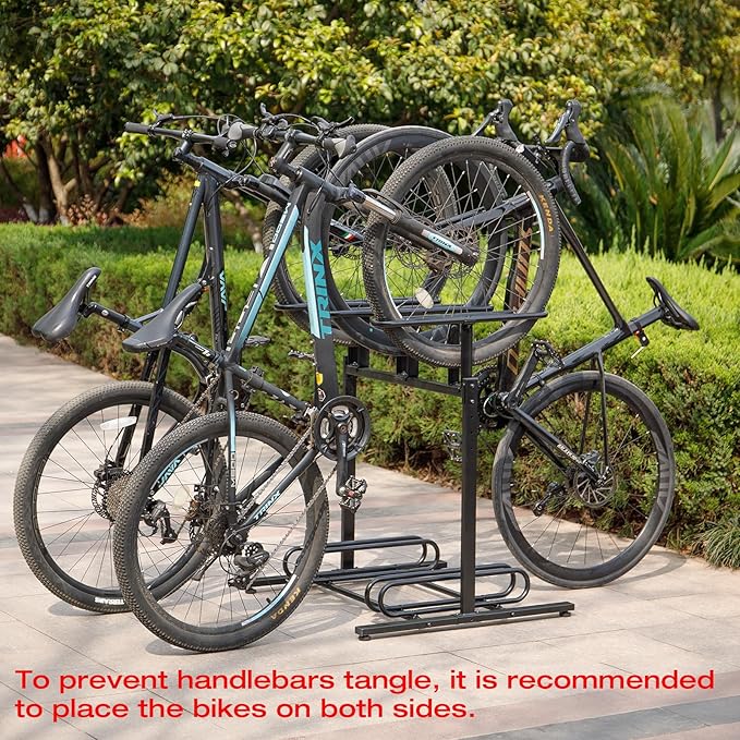 CXWXC 3/5 Bikes Stand Rack - Bike Storage Parking Racks Indoor/Outdoor - Bicycle Stand Garage for Parking Mountain Road Hybrid Bike, Fits Wheels up to 2.4" (3 Adult + 2 Kids Bikes)