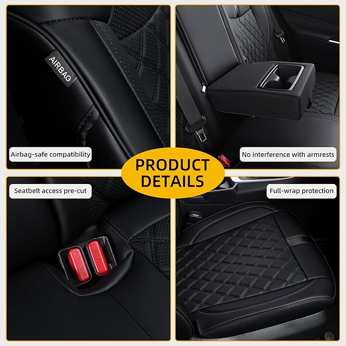 Custom Fit RAV4 Seat Covers for 2019-2025 Toyota RAV4 LE,XLE,XLE Premium,Limited Full Coverage Waterproof Leather Car Seat Covers Full Set(Black)