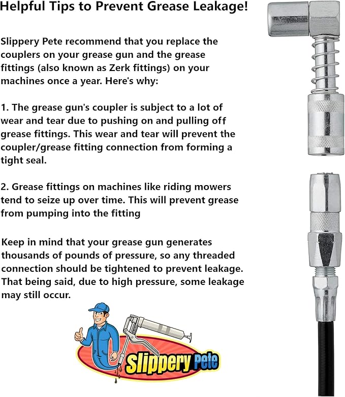 Slippery Pete 90 Degree Grease Coupler Snaps on to Grease Fittings in Tight Spaces