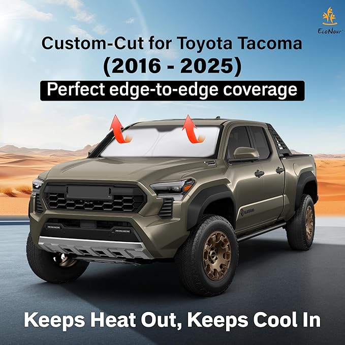 Econour Windshield Sun Shade for Toyota Tacoma 2016-2025 2026 Accessories 2Dr 4Dr Pickup Truck, Custom Fit Car Front Window Sunshade Sun Visor Protector Foldable Blocks UV Rays Keep Car Cooler