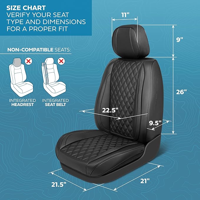 Elite Edition Faux Leather Seat Covers for Cars, Trucks, & SUV - 2 Black Car Seat Covers for Front Seats - Universal Fit Car Accessories Automotive Interior Cover Protector for Most Vehicles