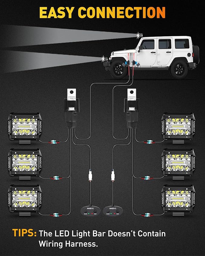 NAOEVO 4 Inch LED Pod Lights, 360W 36,000LM LED Fog/Driving/Off Road Lights with Spot Flood Combo, Cube Pods for Truck Boat ATV UTV Pickup, 6 Pcs (White)