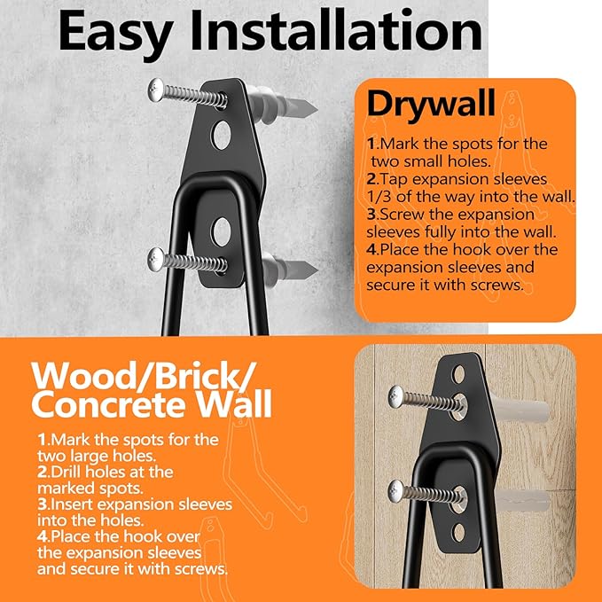 Garage Storage Hooks, 12 Pack Steel Heavy Duty Wall Mount Hooks for Hanging Bike, Ladder, Garden Tools