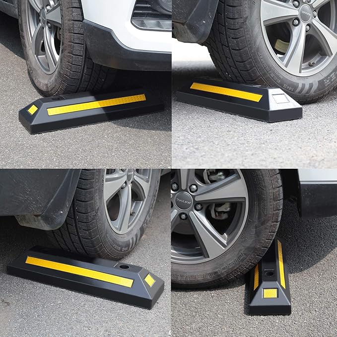 2 Pack Rubber Parking Guide Blocks Heavy Duty Wheel Stop Stoppers for Car Garage Parks Professional Grade Parking Rubber Curb w/Yellow Refective Stripes for Truck RV Trailer 21.25"(L)x5.7"(W)x3.54"(H)