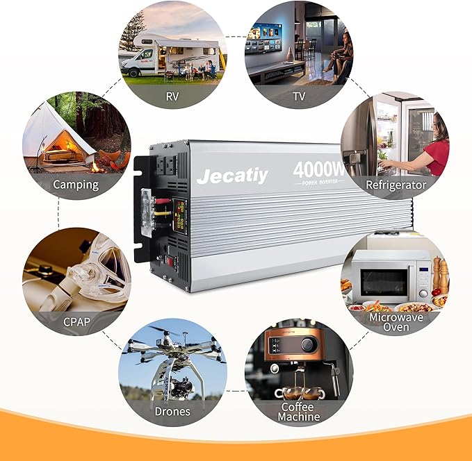 4000 Watt Pure Sine Wave Power Inverter DC 24V to 110V/120V AC Converter with 2 AC,5V 2.4A USB Charging Ports, Car Solar Power Inverters with LCD Display for Home RV Truck