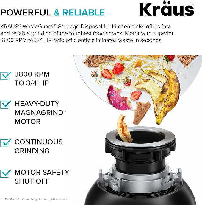 KRAUS Kore Workstation 32-inch Undermount 16 Gauge Stainless Kitchen Sink, Single Bowl Kitchen Sink with 3/4 HP Garbage Disposal, KWU110-32-100-75MB
