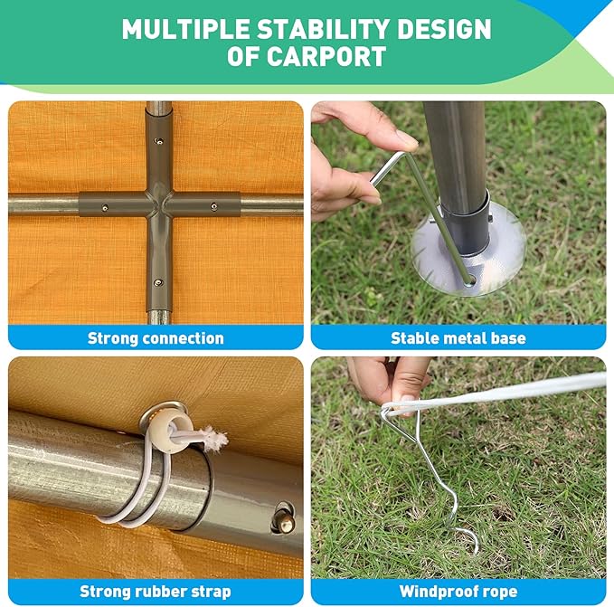 10X20 Ft Heavy Duty Carport Canopy, Portable Garage, Car Tents, Easy to Assemble, Reinforced Structure, with Hanging Edge, Applicable to Car, Bike, Boat, Party (Yellow)
