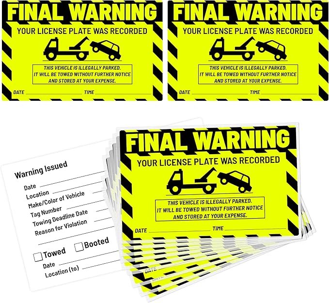 easykart labels 50 Parking Violation Notice Parking Violation Stickers Tow for Car Parking Warning Adhesive Car Window Fluorescent Green Labels (1 Pack)