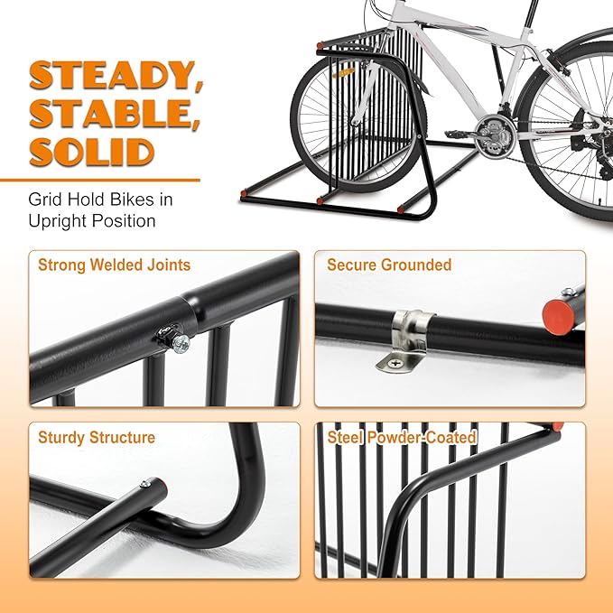 10-Bike Floor Bike Rack, 60” Dual-Sided Freestanding Steel Bike Stand for Garage, Schools & Events, Heavy-Duty Powder-Coated Storage Organizer, Easy Assembly