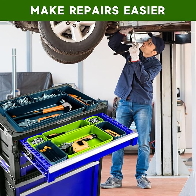 Tool Box Organizer Tray, Toolbox Desk Drawer Organizer, Tool Box Tray, Toolbox Organization Storage for Rolling Tool Chest (60PCS (Blue+Green))