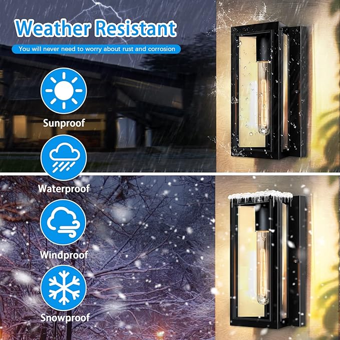 Outdoor Wall Lights, Modern Black Exterior Light Fixture Wall Mount for House Front Porch Light,Anti-Rust Outside Wall Sconces for Patio Garage Entryway Door,Bulb Included