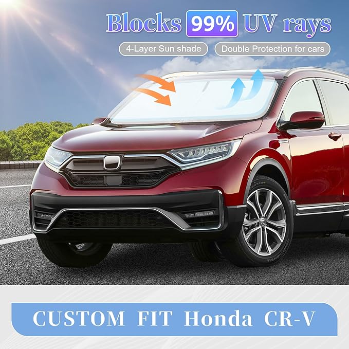 for Honda CR-V CRV 2017-2022 (Not for 2022 Sport) Sun Shade Sunshade Windshield Cover, 4-Layer Front Window Shade Custom Fit CRV Sun Visor 240T Retractable Shade Cooler Car Accessories