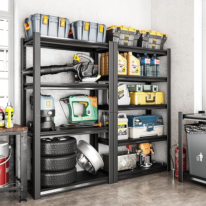 40in Wide Garage Shelving Heavy Duty，2500lbs Large Loads Adjustable Garage Storage Shelves,All Metal Storage Racks and Utility Rack Shelves, 40”W x 18”D x 72”H (Black)