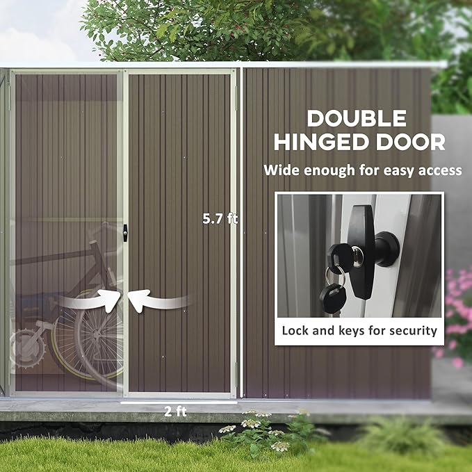 Outsunny 11' x 6' Outdoor Storage Shed, Galvanized Metal Utility Garden Tool House, 2 Vents and Lockable Door for Backyard, Bike, Patio, Garage, Lawn, Light Gray
