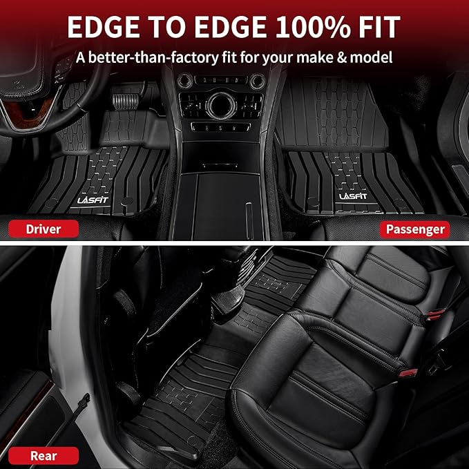 LASFIT Floor Mats Fit for Ford Fusion 2020-2017 (Include Hybrid)/ for Lincoln MKZ 2020-2017 All Weather Protection TPE Custom Fit 2020 2019 2018 2017 Floot Liners Accessories, 1st & 2nd Rows, Black