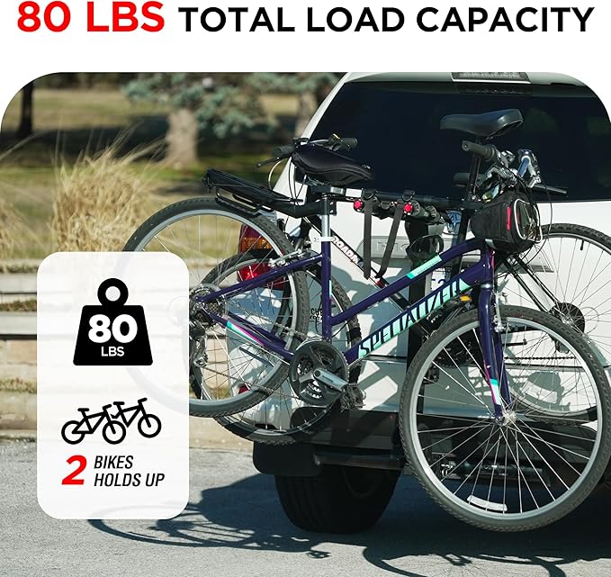 Rockland Foldable 2-Bike Rack, 80 lbs Capacity, Hitch Mount Bike Rack with Adjustable Pedal, Bike Carrier Rack for 1.25" and 2" Receiver for Cars SUVs Vans RVs
