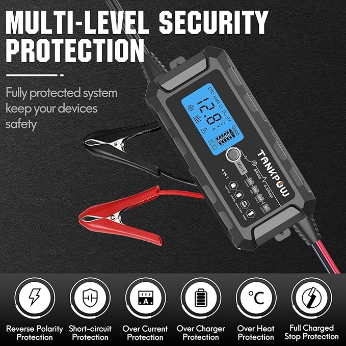 6-Amp Automotive Battery Charger, 6V and 12V Smart Car Battery Charger,Trickle Charger Battery Maintainer and Desulfator,Float Charger for Car,Motocycle,ATV,Lithium and Deep Cycle Batteries.