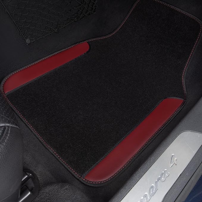 CAR PASS Waterproof Universal Fit Car Floor Mats, Car Mats Fit for SUV,Vans,sedans, Trucks,Set of 4pcs Car Carpet with Driver Heel Pad（Black and Burgundy）